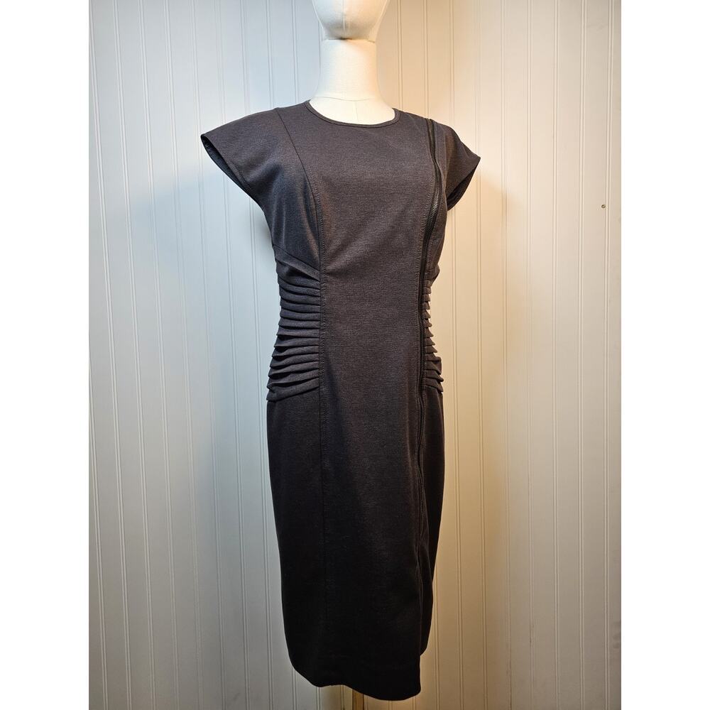 Etcetera Charcoal Gray Dress Women's Size 2 Side‎ Ruching Zipper Front Career